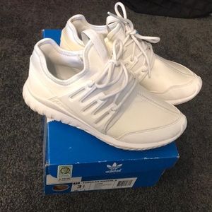 White Adidas tubular radial sneaker